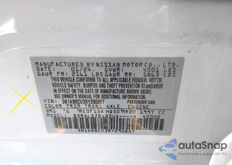 2024 Nissan Sentra Sv Xtronic Cvt z USA, uszkodzony, nr VIN 3N1AB8CV3RY290857